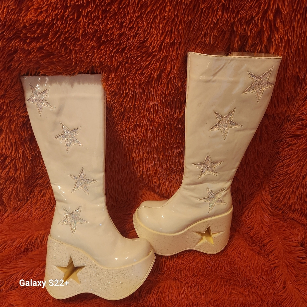 Demonia White Vinyl Boot 7W